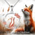 wholesale 925 Sterling Silver Fox Pendant Necklace with Flowers and Cubic Zirconia - Cute Gift for Women-0-2