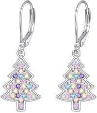 wholesale 925 Sterling Silver Multi-Color Crystal Christmas Tree Drop Earrings for Women Holiday s-Christmas tree