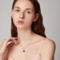 wholesale 14K Gold Round Cut Blue Topaz and Cubic Zirconia Pendant Necklace for Women-0-3