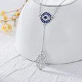wholesale 925 Sterling Silver Evil Eye Hamsa Hand Lariat Necklace with Blue and White CZ Stones Protection Amulet  for Women-0-2