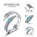 wholesale 925 Sterling Silver Turquoise Moss Agate Feather Adjustable Western Thumb Ring Vintage Jewelry Gift-0-5