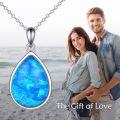 wholesale 925 Sterling Silver Blue Opal Teardrop Pendant Necklace 28.3x15.4mm 18 Chain-0-2