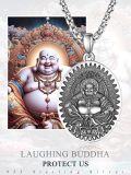 wholesale 925 Sterling Silver Laughing Buddha Pendant Necklace - Mens Protection Jewelry with 3+2 Extender Chain-0-5
