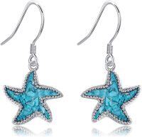wholesale 925 Sterling Silver Turquoise Stone Starfish Drop Earrings for Women Christmas Gifts-Starfish