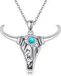 wholesale 925 Sterling Silver Turquoise Cactus Longhorn Skull Pendant Necklace for Women Men Gifts-0-0