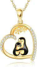 wholesale 14K Gold Penguin Heart Necklace with Diamond Accents - Mothers Day Gifts-0-0
