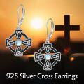 wholesale 925 Sterling Silver Moonstone Celtic Cross Leverback Drop Dangle Earrings Irish Knot  for Women Girls-0-3