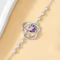 TOUPOP Sterling Silver Birthstone Double Heart Bracelet Love Forever Jewelry Gifts-0-4