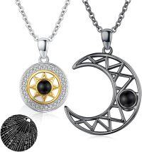 wholesale Sterling Silver Sun Moon Necklace Set Romantic Valentine s Gift for Couples-03-gold+black