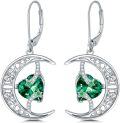 wholesale 925 Sterling Silver Celtic Moon and Star Earrings with Green Heart-Shaped Stone Jewelry Birthday Christmas Gifts for Women Her-0-0