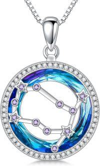 wholesale 925 Sterling Silver Blue Crystal Star Constellation Pendant Necklaces for Women Astrology Gifts-06-Gemini Necklace(5.21-6.21)