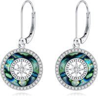 wholesale 925 Sterling Silver Abalone Shell Compass Dangle Drop Leverback Earrings Graduation Gift for Women-B-Abalone