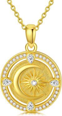 wholesale Gold-Plated 925 Sterling Silver Sun and Moon Mountain Coin Pendant Necklace for Women-Sun Moon Necklace