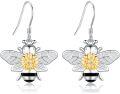 wholesale 925 Sterling Silver Honeybee Drop Earrings with Gold Flower Accents for Women Girls -0-0