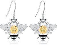 wholesale 925 Sterling Silver Honeybee Drop Earrings with Gold Flower Accents for Women Girls -bee
