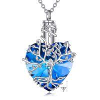 wholesale 925 Sterling Silver Blue Crystal Tree of Life Urn Keepsake Locket Necklace for Ashes s-Urn Necklace-Blue Crystal
