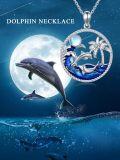 wholesale 925 Sterling Silver Dolphin Palm Tree Moonstone Pendant Necklace for Women Gifts-0-1