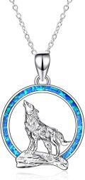 wholesale 925 Sterling Silver Blue Opal Wolf Howling Moon Pendant-0-0
