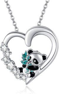 wholesale 925 Sterling Silver Panda Heart Pendant Necklace Animal  for Women-Panda