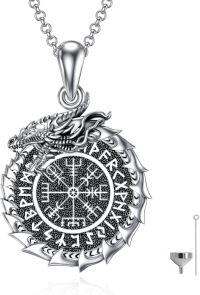 wholesale 925 Sterling Silver Dragon Rune Compass Pendant Cremation Keepsake Urn Necklace with Funnel and Fill Tool-Viking Urn-1-Viking Urn-1