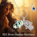 wholesale 925 Sterling Silver Hamsa Hand Abalone Shell Crystal Blue Topaz Evil Eye Pendant Necklace for Women-0-1