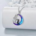 wholesale 925 Sterling Silver Blue Purple Moon & Black Cat Tree of Life Pendant Necklace for Women -0-2