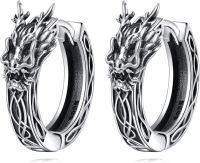 wholesale 925 Sterling Silver Dragon Head Celtic Knot Huggie Hoop Earrings Norse Viking Charm Protection Lucky Jewelry for Men Women 3cm Diameter-Dragon Viking Earrings