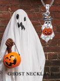 wholesale 925 Sterling Silver Halloween Pendant - Witch Hat Ghost with Jack-o'-Lantern Basket Charm Necklace for Women and Girls-0-1