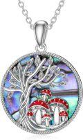 wholesale 925 Sterling Silver Mushroom & Tree of Life Abalone Shell Pendant Necklace-0-0