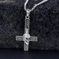 wholesale 925 Sterling Silver Mens Gothic Cross Necklace w/ 3D Blackened Nail & Skull Pendant-0-2