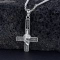 wholesale 925 Sterling Silver Mens Gothic Cross Necklace w/ 3D Blackened Nail & Skull Pendant-0-2