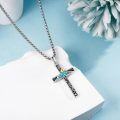 wholesale 925 Sterling Silver Cross Pendant with Turquoise and Black Stone Inlay - Religious Jewelry for Women & Men-0-3