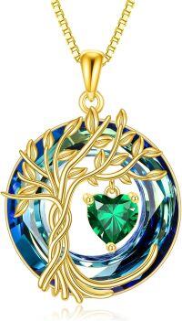 wholesale Sterling Silver Crystal Tree of Life Necklace for Women with Birthstone-05-May-Emerald