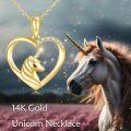 wholesale 14K Gold Heart-Shaped Unicorn Pendant Necklace for Women - Mothers Day Gifts-0-3
