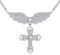 wholesale 925 Sterling Silver Angel Wing Cross Pendant Necklace for Women - Faith & Luck Charm s-0-0