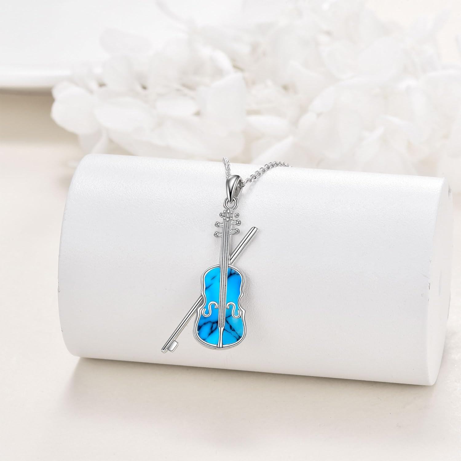 Sterling Silver Violin Bow Pendant Necklace for Women-0-2