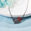 wholesale 925 Sterling Silver Skeleton Hand Red Rose Necklace-0-3