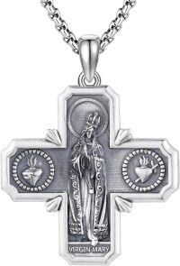 wholesale 925 Sterling Silver Virgin Mary Cross Pendant Necklace for Women Men Catholic  36 Chain-14f-Virgin Mary-Cross-14f-Virgin Mary-Cross