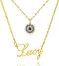wholesale 925 Sterling Silver Personalized Name Plate with Blue Crystal Evil Eye Charm Necklace for Women's s-0-0