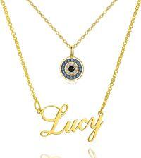 wholesale 925 Sterling Silver Personalized Name Plate with Blue Crystal Evil Eye Charm Necklace for Women's s-N