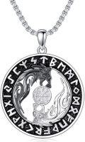 wholesale 925 Sterling Silver Norse Jewelry - Wolf & Vegvisir Compass Pendant with Runes and Tree of Life Design -0-0