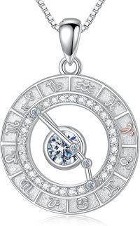 wholesale Sterling Silver White Gold Plated Zodiac Necklace with Birthstone for Women-Aries&Diamond&03.21-04.19