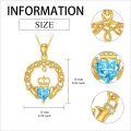 wholesale 14K Gold Heart-Shaped Blue Crystal Crown and Hands Celtic Knot Claddagh Pendant Necklace for Women-0-5