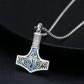 wholesale 925 Sterling Silver  Abalone Shell Inlay Norse Thors Hammer Pendant Necklace-0-1