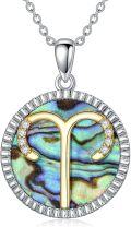 wholesale 925 Sterling Silver Abalone Shell Natural Cubic Zirconia Taurus Zodiac Necklace 12 Constellation Coin Pendant-0-0