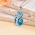 TOUPOP Sterling Silver Turquoise Family Tree Initial Pendant Necklace-0-2