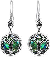 wholesale Sterling Silver Birthstone Celtic Tree of Life Dangle Earrings-Black