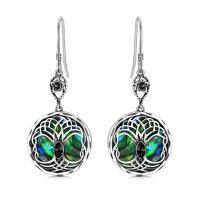 wholesale 925 Sterling Silver Celtic Knot Tree Of Life Earrings Wholesale With Green Malachite And Blue Crystal-Black