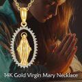 wholesale 14K Gold Virgin Mary Pendant Necklace with Cubic Zirconia and Chain - Religious s for Women-0-5