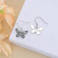 wholesale 925 Sterling Silver Butterfly Tri-Plate Triangle Soberness Jewelry Dangle Earrings 2 Long-0-2